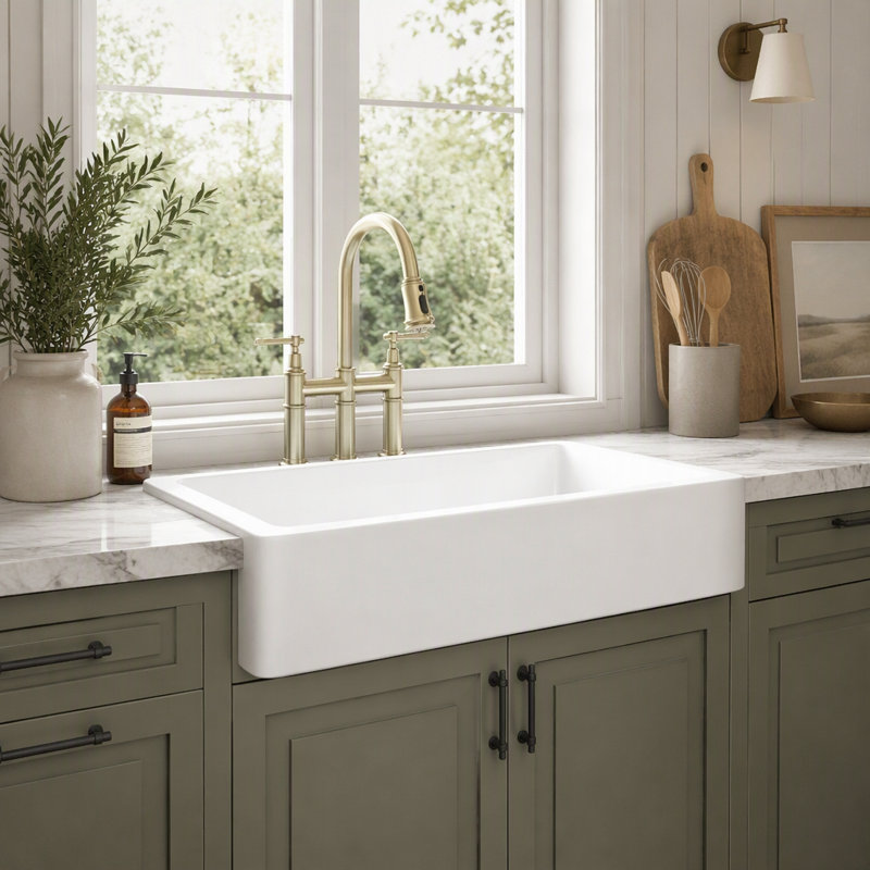 Durable White Ceramic Apron Front Undermount Kitchen Sink with Deep Basin and Reversible Installation Design