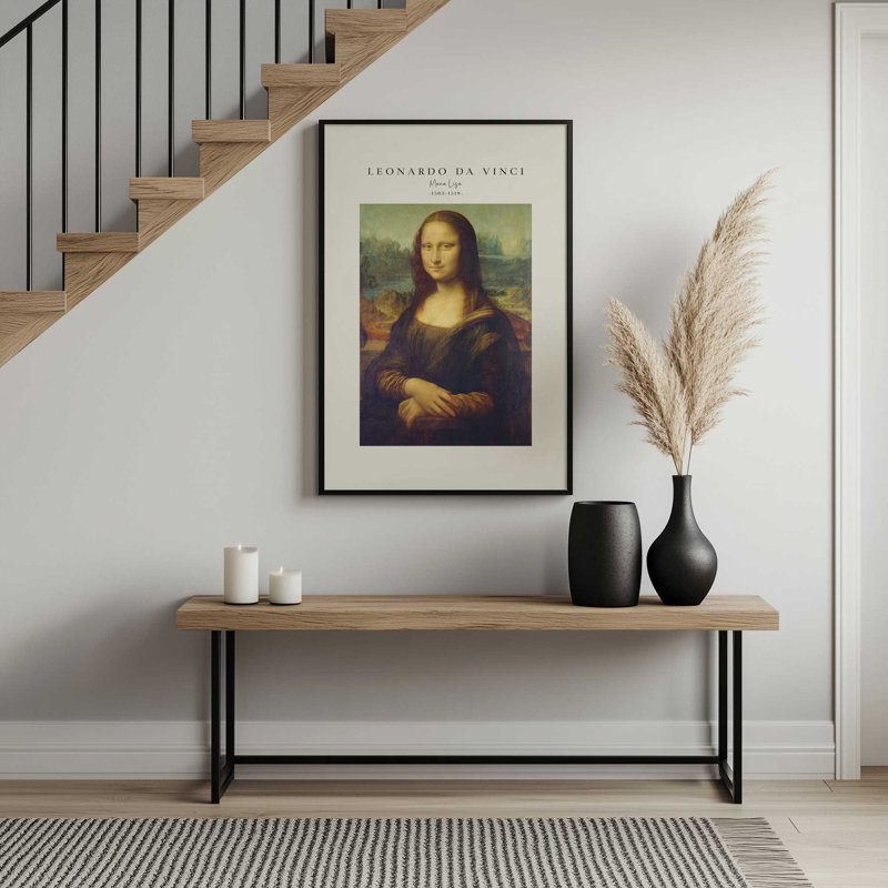 Mona Lisa v2 de Leonardo Da Vinci roulé, H 17,25 po x l 13,25 po x P 1,25 po, Reproduction encadrée sans passe-partout