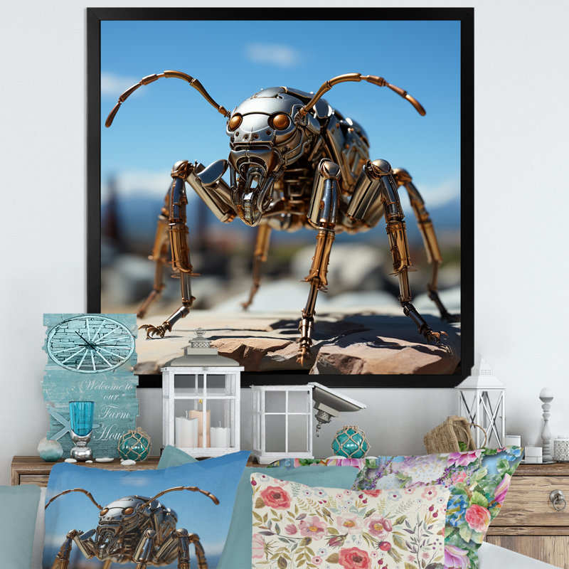 Fourmis industrielles II sur toile, H 16 po x l 16 po x P 1 po, Cadre simple noir