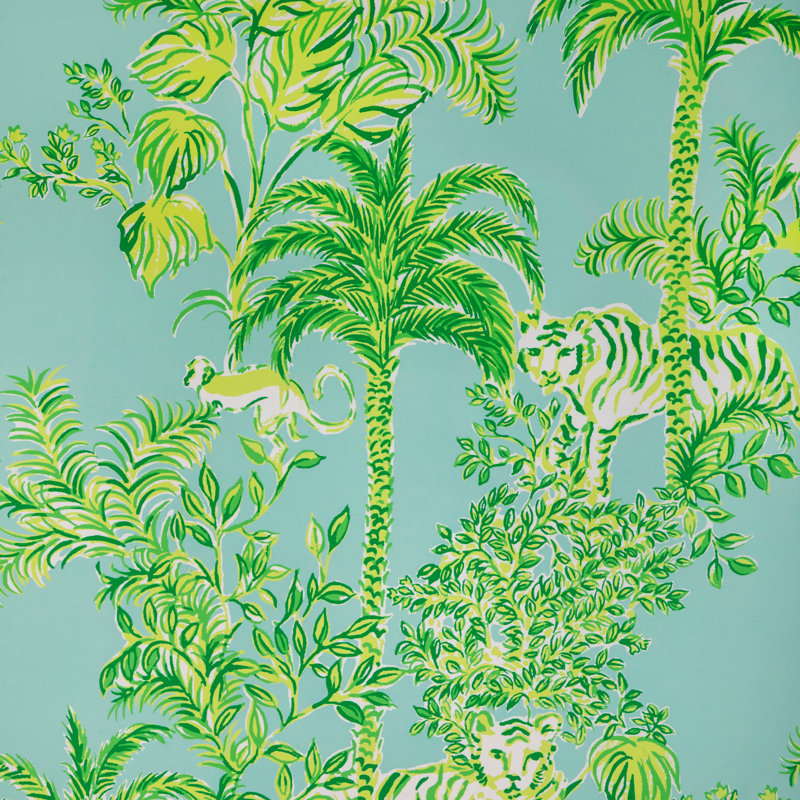 Lilly Pulitzer Tiger Queen Wallpaper, Aqua