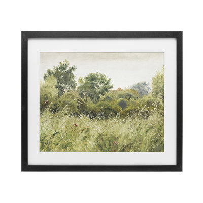 Reproduction sous verre rétro encadrée d'arbres et de champs, conception par Leah Straatsma