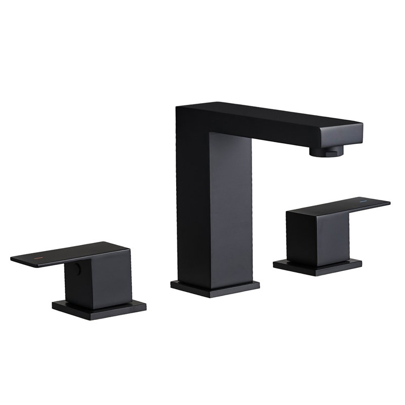 Stainless Steel 3-Hole 8-Inch Widespread Bathroom Sink Faucet with Double Lever Handles and Hose for Modern Vanities, Black