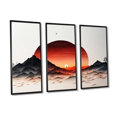 «Epic Red Moon Sunset II», reproduction sur toile 3 pièces