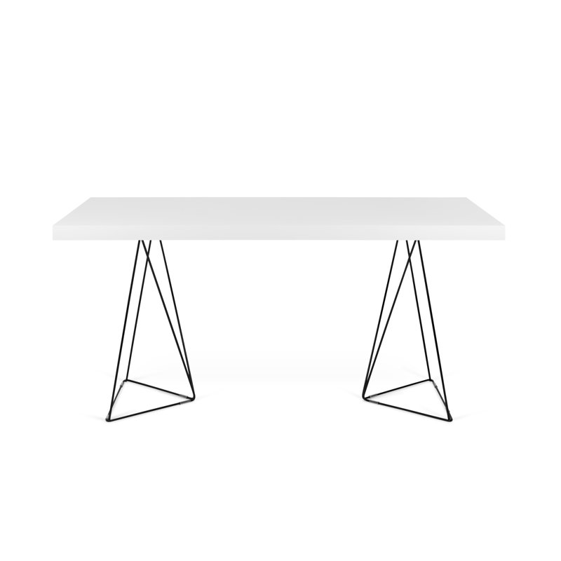 Pure White and Black Lacquered Steel Dining Table, 71"
