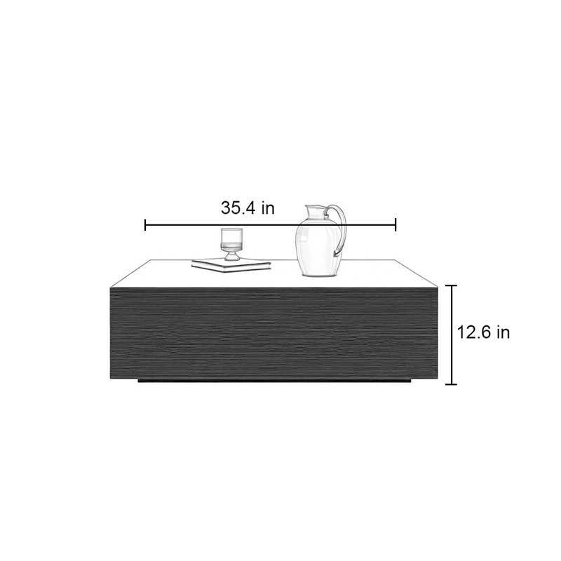 Modern simple square coffee table living room, 12.6" H x 35.4" L x 35.4" W, Black