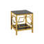 Table d'appoint carrée moderne dorée de 19,7 pouces avec plateau en verre trempé et tablettes de rangement.