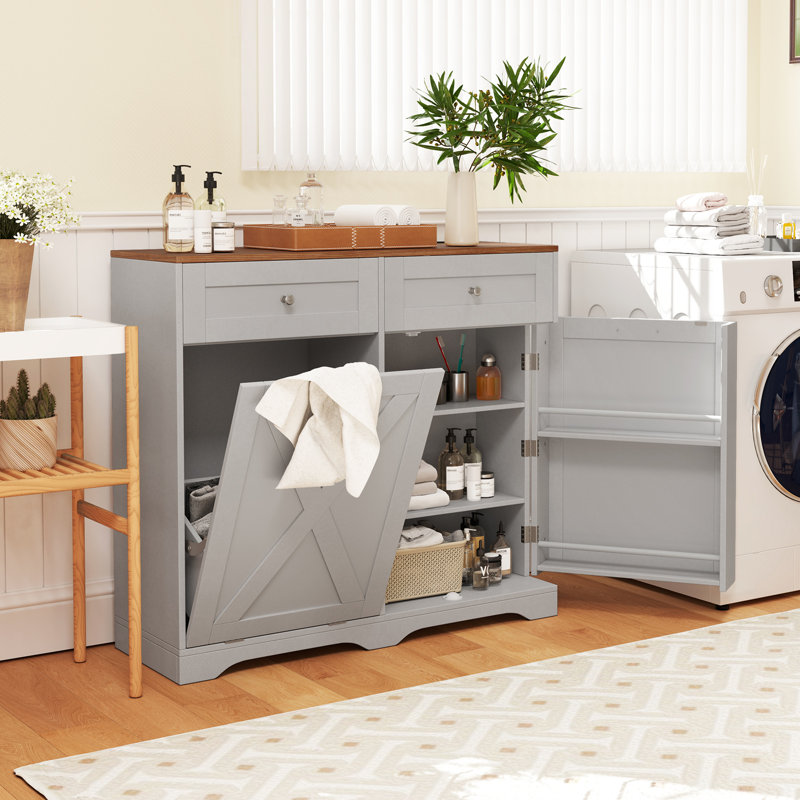 Armoire à poubelle inclinable avec ensemble anti-basculement et tablettes réglables, Gris