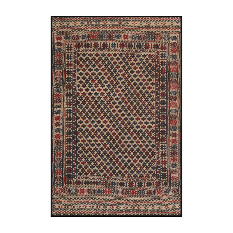 Tapis orange/bleu traditionnel, Rectangle 2 pi x 5 pi