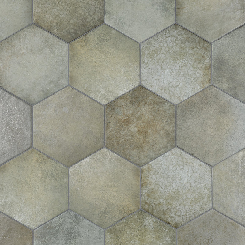 Heritage Hex 7" x 8" Porcelain Stone Look Wall & Floor Tile, Jungle