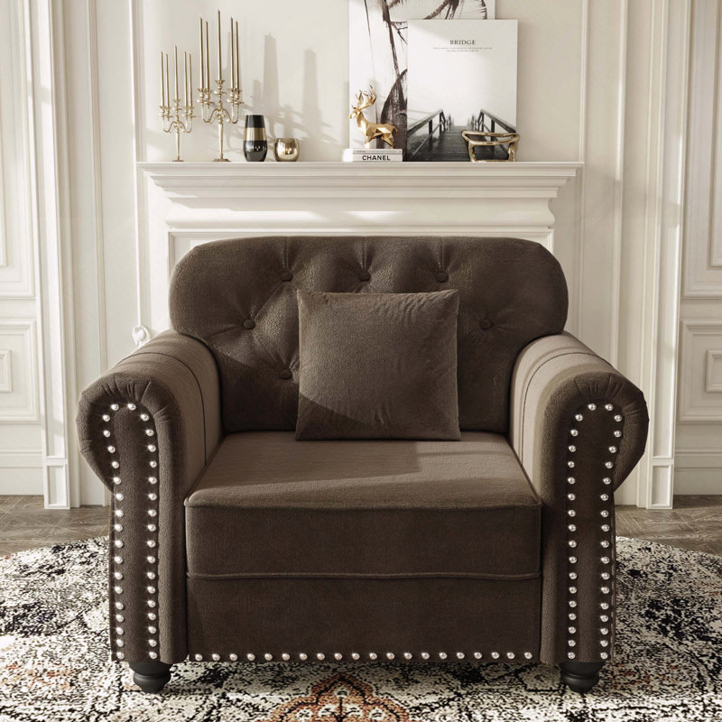 Velours Chesterfield canapé garniture cloutée capitonnée, Brun