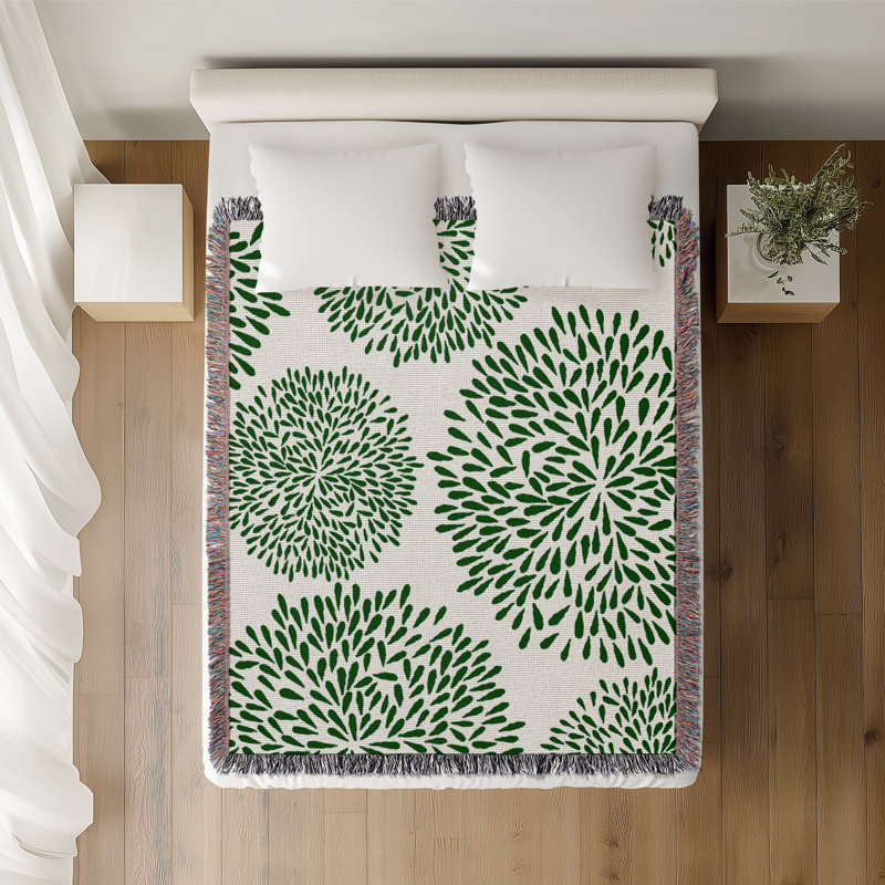 Jeté floral en coton, 50 x 60, Vert