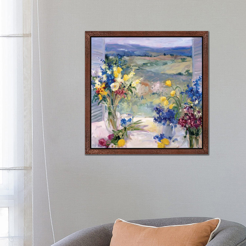 Tuscany Floral by Allayn Stevens - Painting on Canvas, 45.72 cm H x 45.72 cm W, Brown Framed