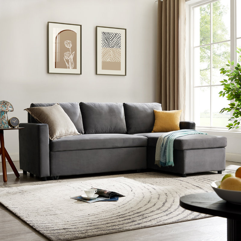 Tannum 3 Seater Velvet Sofa Bed, Grey