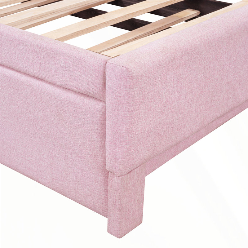 L-Shaped Upholstered Daybed With Pop Up Trundle, Rose