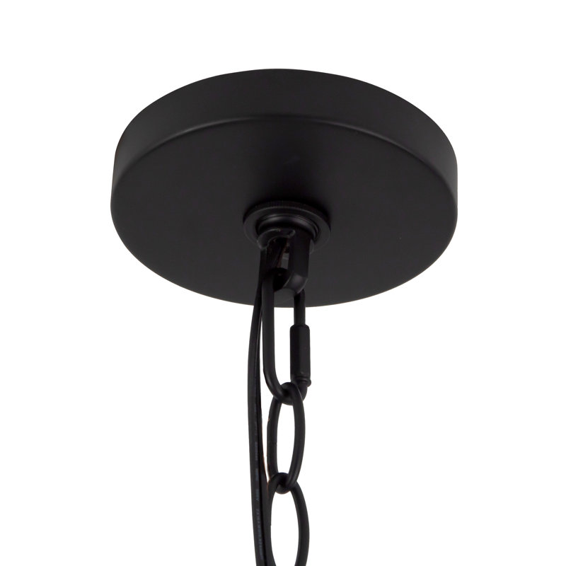 Luminaire suspendu 18 po noir avec abat-jour en lin blanc, Noir / lin blanc