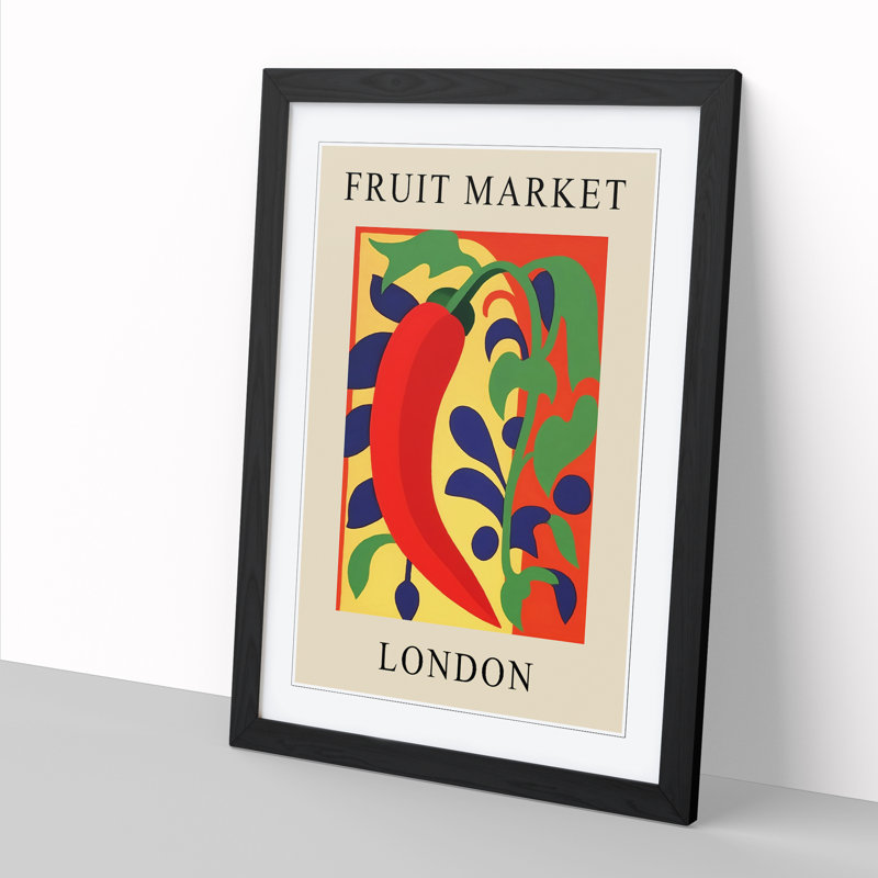 London Fruit Market Exhibition Red Chili Pepper - Single Picture Frame Print on Wood, 34cm H x 25cm W x 2cm D