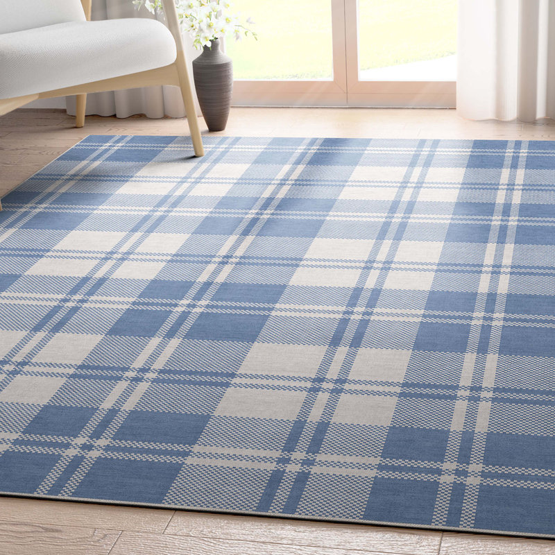 Tapis bleu à tissage plat Kehr, Rectangle 7 pi 7 po x 9 pi 10 po