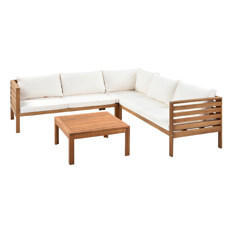 Ensemble de canapé modulaire d'extérieur en bois d'acacia 4 pièces avec table basse