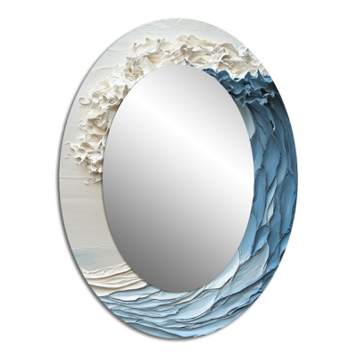 Miroir décoratif oval blanc et bleu style Papercut Wave II - Coastal