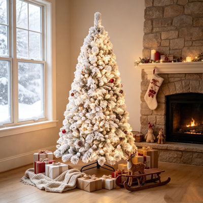 Arbre de Noël enneigé 5 pi avec 518 pointes Branches d'aiguille en PVC enneigées à charnières Support en métal stable et facile à installer