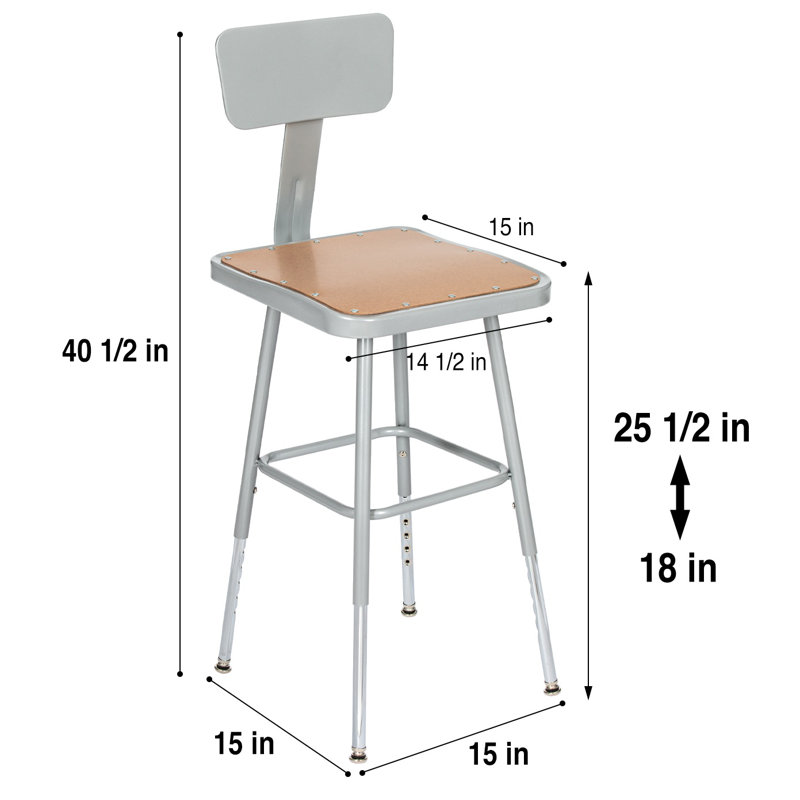 Tabouret à hauteur réglable avec dossier Clint, gris, paquet de 2, 26"