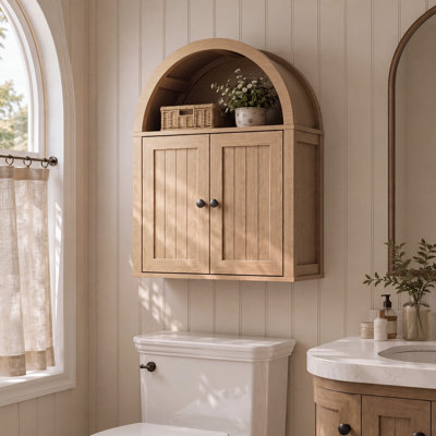 23.6'' W Arched Bathroom Wall Cabinet with Open Shelf and Adjustable Interior Shelf