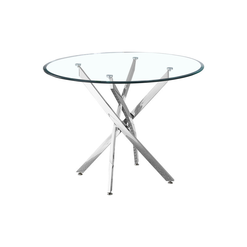 Godwin Pedestal Dining Table,Round Clear Dining Tempered Glass Table with Chrome Legs,dining room table,dining tables,Round Top Shape,dinning table,dining room table