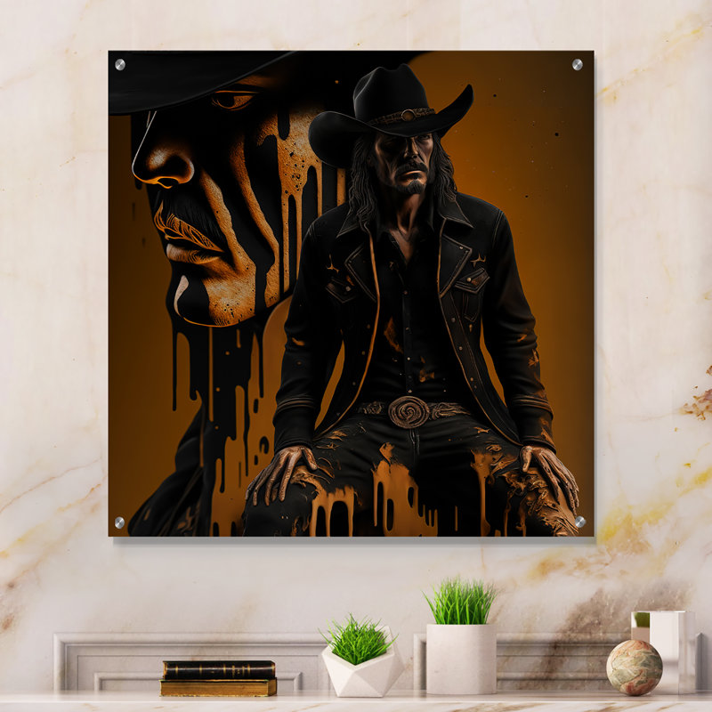 Western Cowboy II - art mural acrylique moderne de l'Ouest, H 36 po x l 36 po