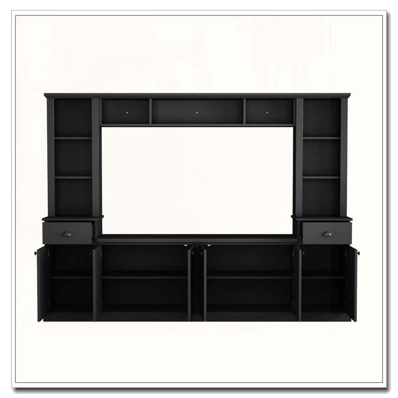 Minimalist Entertainment Wall Unit Set with Bridge for TVs Up to 75', Black