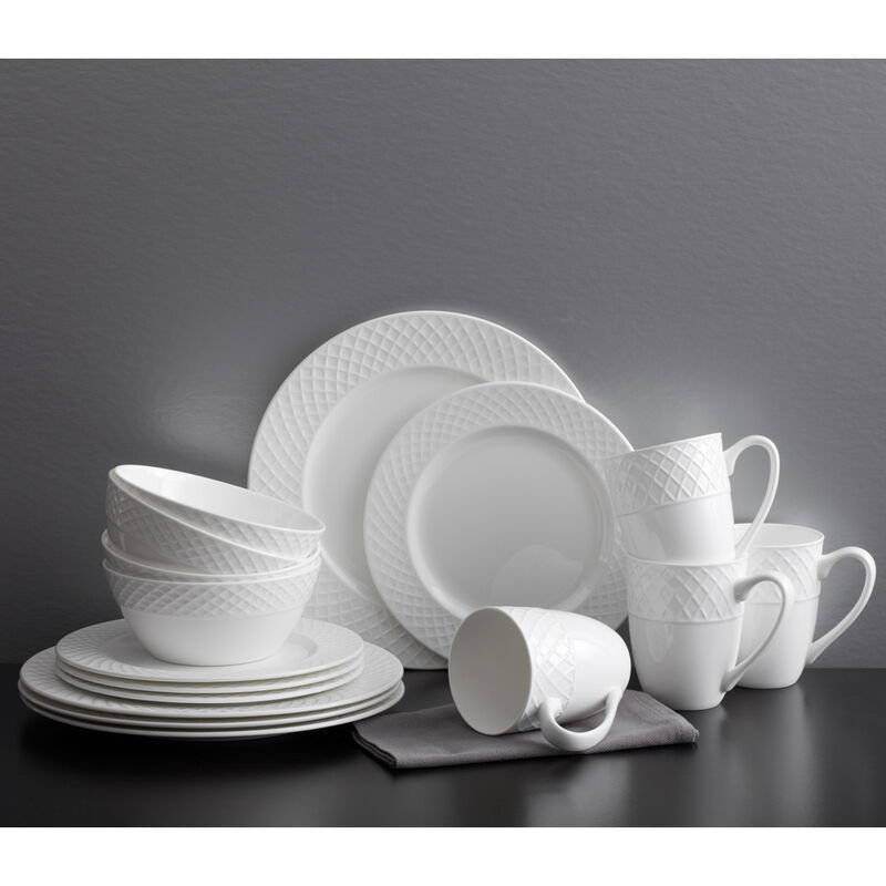 White Porcelain Trellis 16-Piece Dinnerware Set, Service for 4