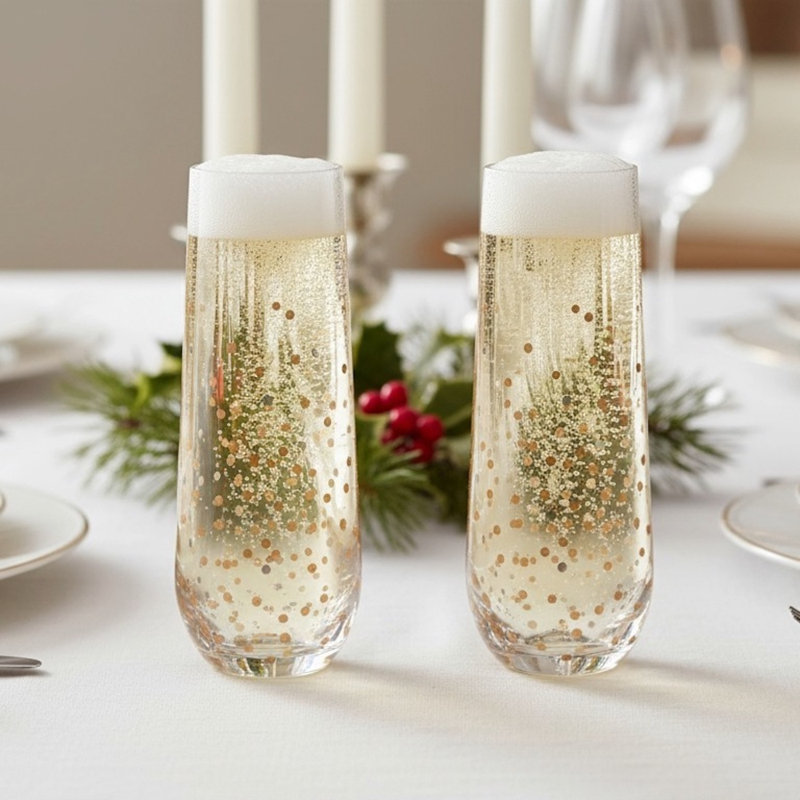 Confetti Gold Stemless Flutes