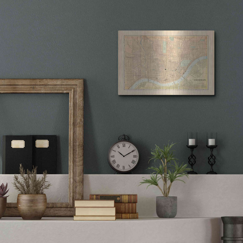 «Map Of Cincinnati» par Wild Apple Portfolio, H 12 po x l 16 po