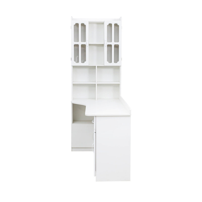L-Shaped Corner Computer Desk  For Home Office Or Study Desk, Study Modern Style Table With Drawers, Bookshelf & Hutch, 2-In-1 L-Shaped Design, Large Working Space