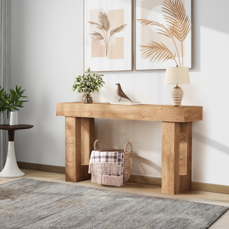 160 cm Long Farmhouse Console Table in Natural Wood for Living Rooms and Entryways