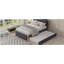 Lit plateforme simple tapissier avec pieds de support en bois et lit gigogne simple, gris