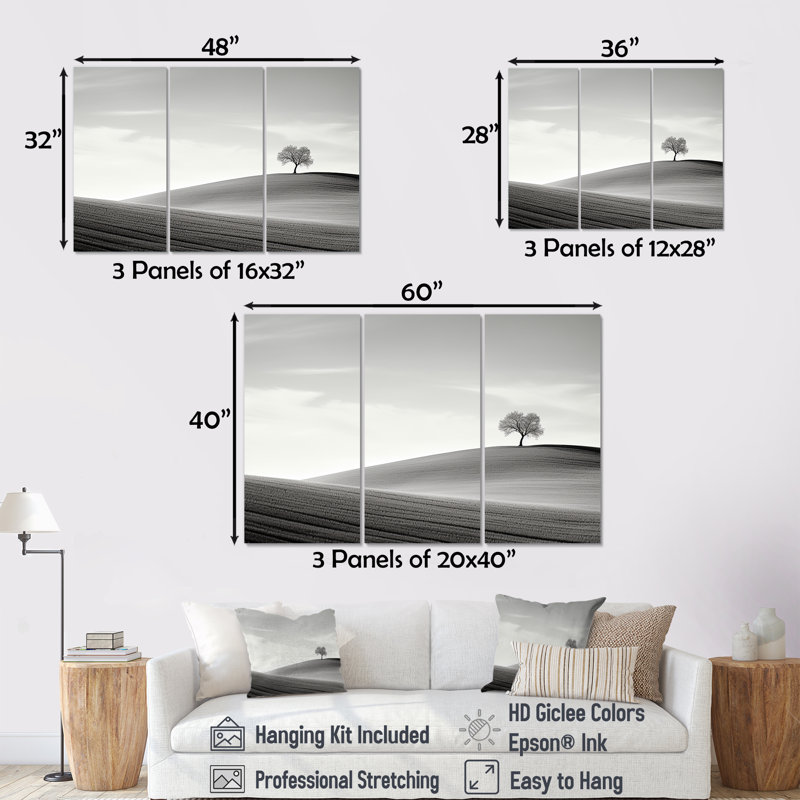 Minimalisme paysage campagne I - ensemble de décoration murale campagne, Toile tendue, H 40 po x l 60 po x P 1 po