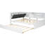 Lit plateforme double en bois blanc avec lit gigogne, tête de lit à rangement intégré et tablettes - pièce rotative pratique