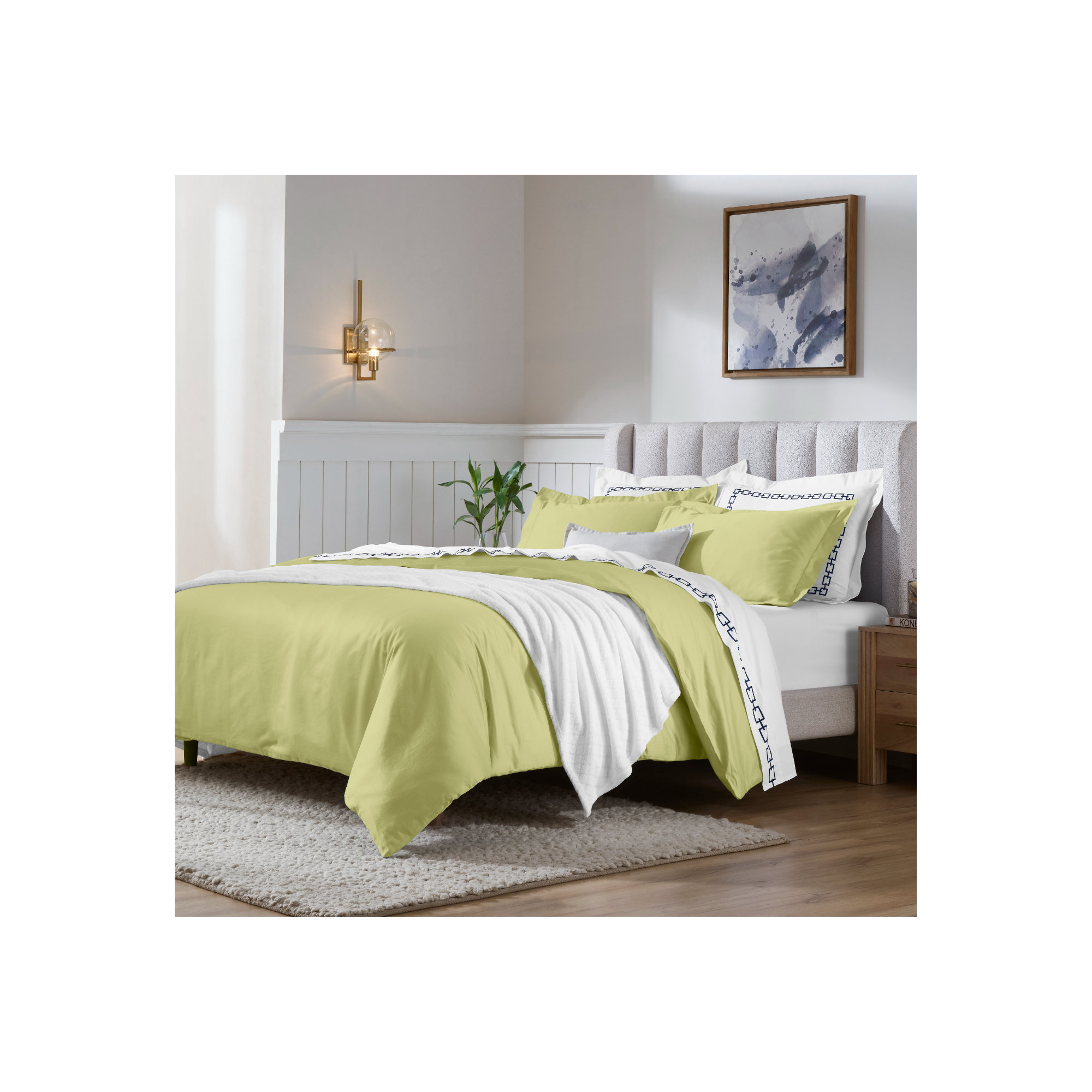 Cotton Duvet Cover Set, King/California King Duvet Cover + 2 King Shams, Olive Green