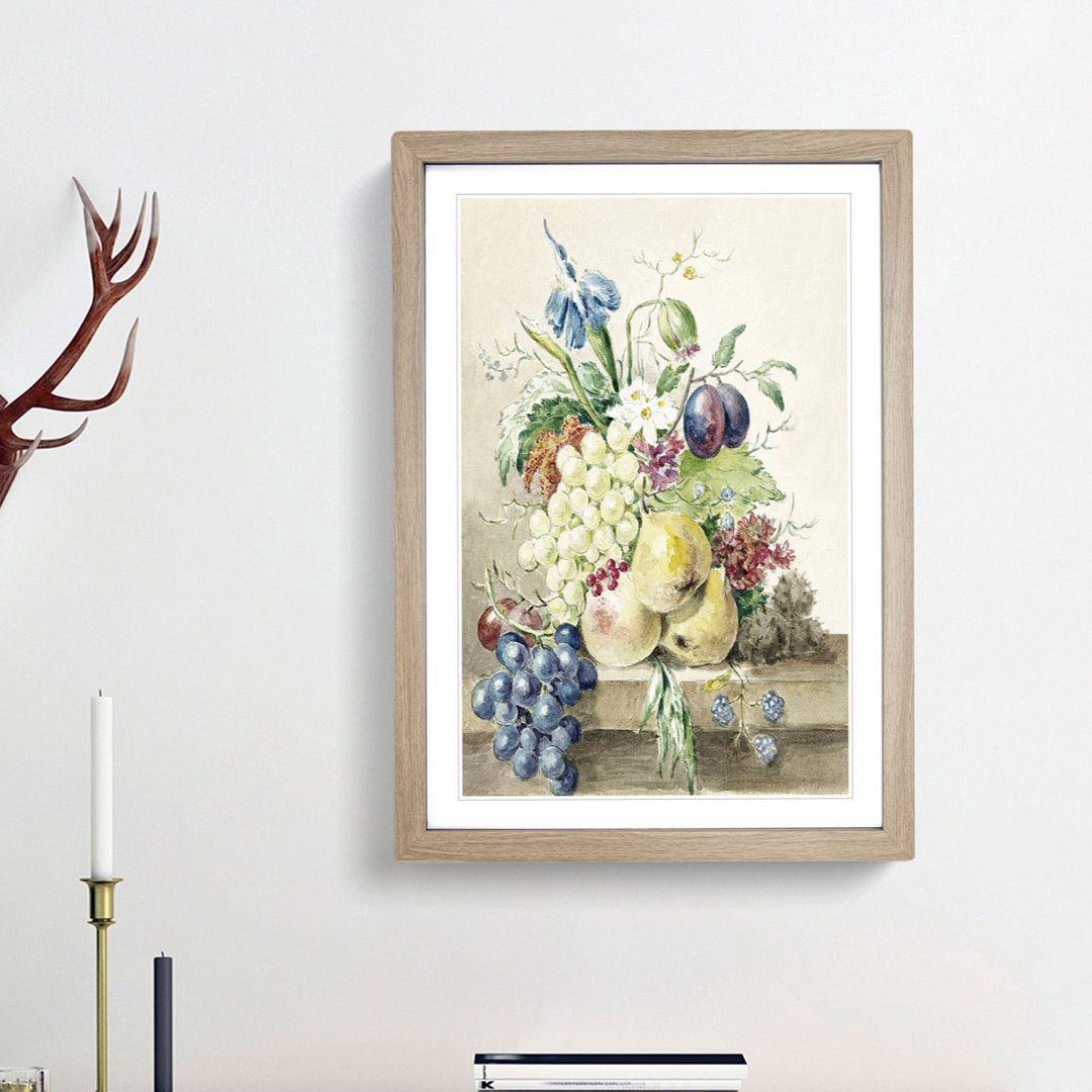 Still Life with Fruit & Flowers by Jean Bernard - Framed Print