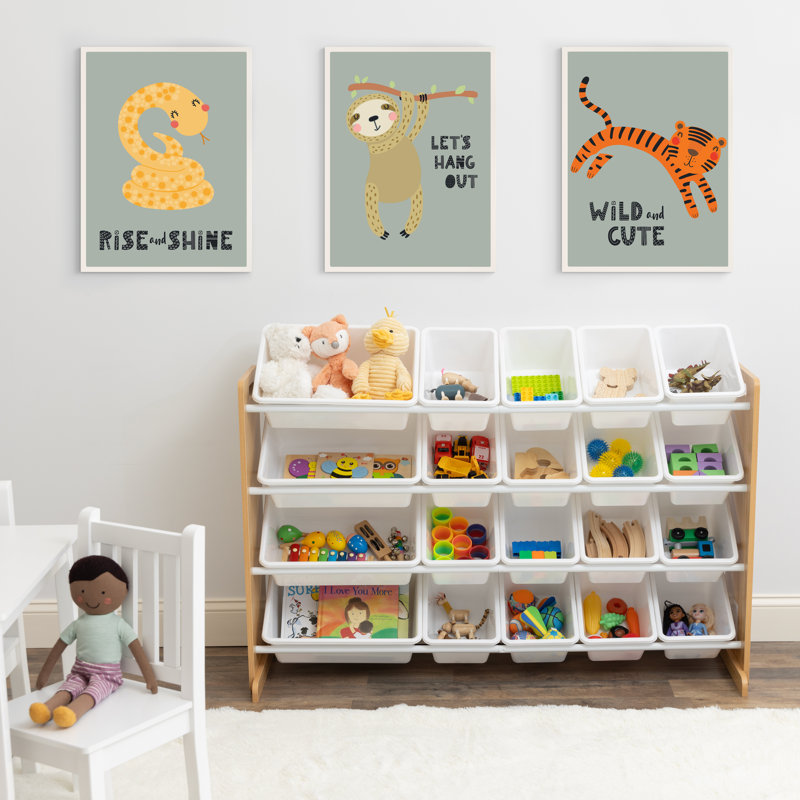 Rangement pour jouets Eveleth, Naturel / Blanc