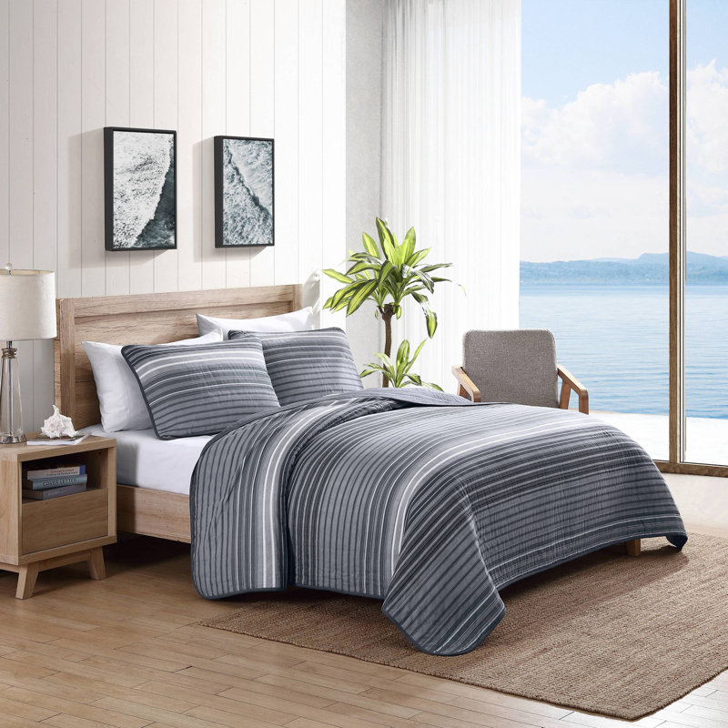 Coveside Blue Striped Cotton Twin Quilt Set
