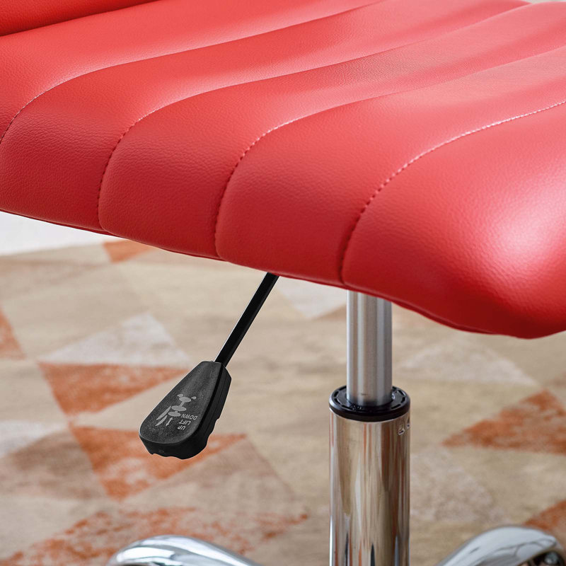 Red Vinyl Armless Swivel Office Chair with Chrome Base