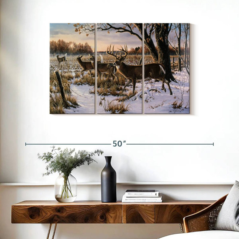 Brampt Cautious Crossing - Whitetails, 24" H x 38" W
