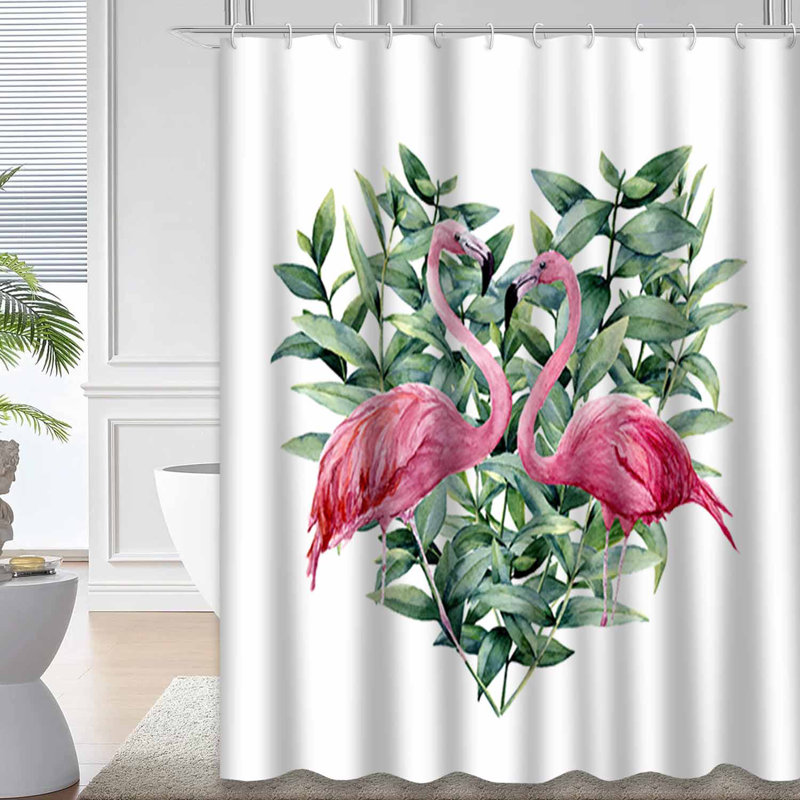 Aquarelle cœur flamant rose eucalyptus feuilles blanches avec 12 crochets, L 72 po x l 78 po