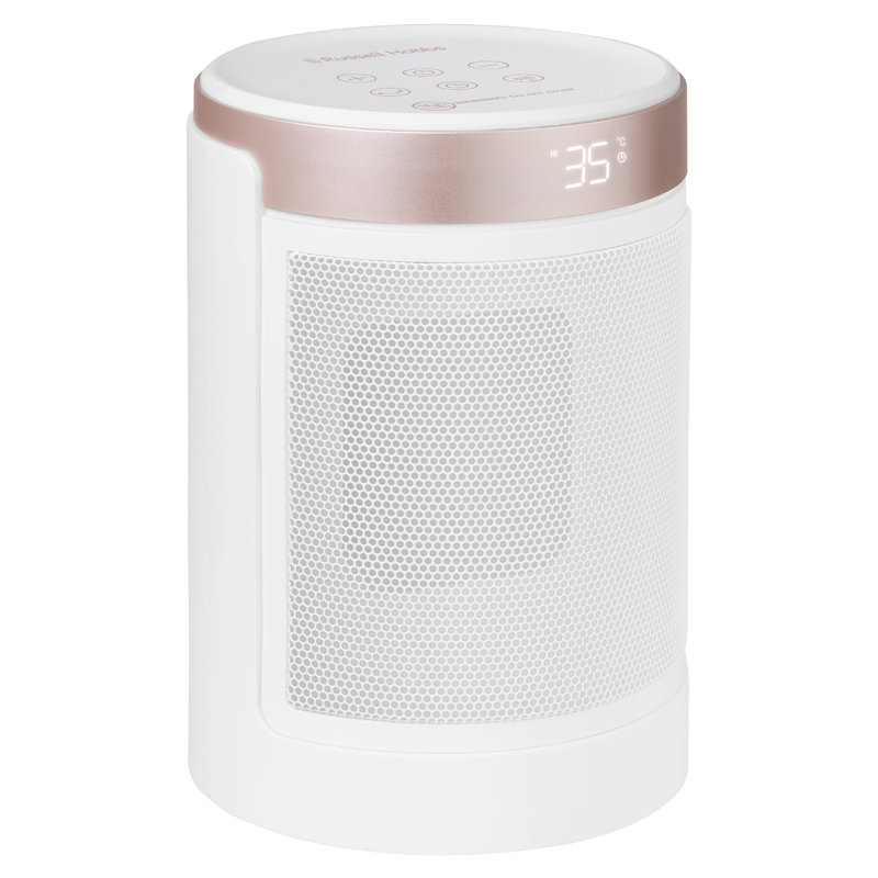 Russell Hobbs® RHCH2002WCHAMP, Round Design 1500W Oscillating Ceramic Heater with Digital Display in White & Champagne