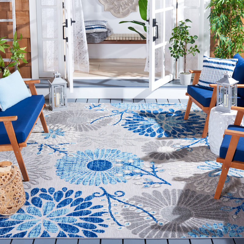Kellems Indoor/Outdoor Grey/Royal Blue Rug, Rectangle 235 x 305cm