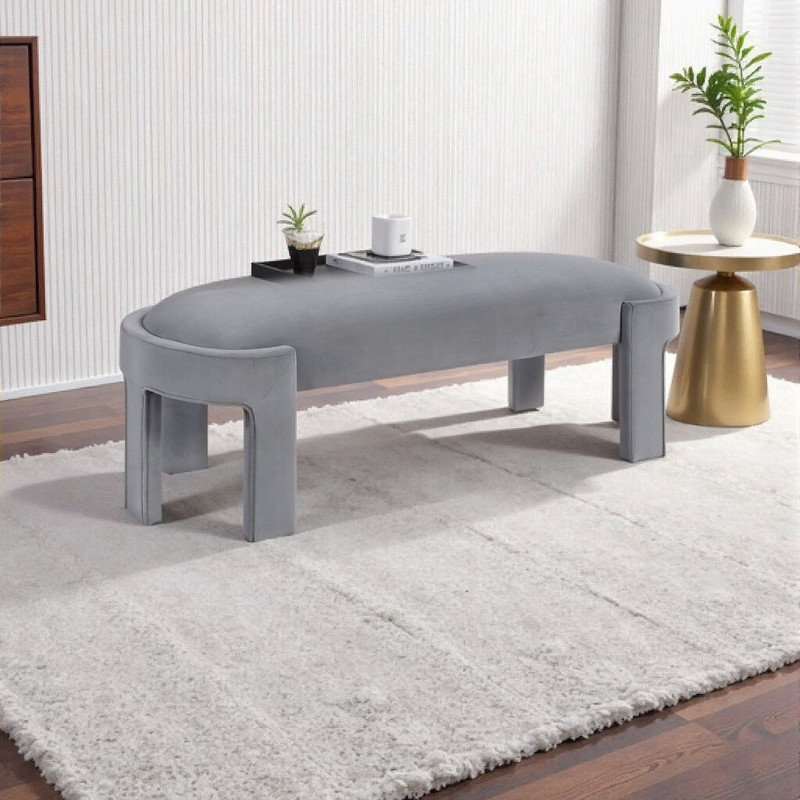54 Inch Velvet Upholstered Bench with Plywood Frame, 300 LB Capacity Entryway Bench, Grey