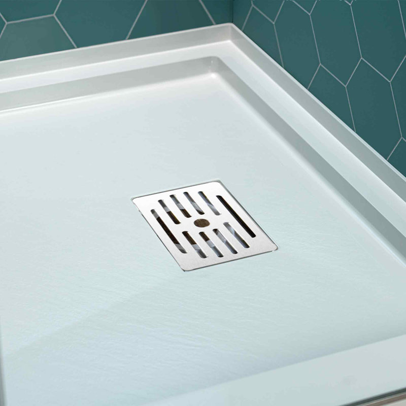 WOODBRIDGE 60 In. X 36 In. Solid Surface Shower Pan Base, Alcove Installation With Drain Options, Slip-Resistant & Mold-Resistant