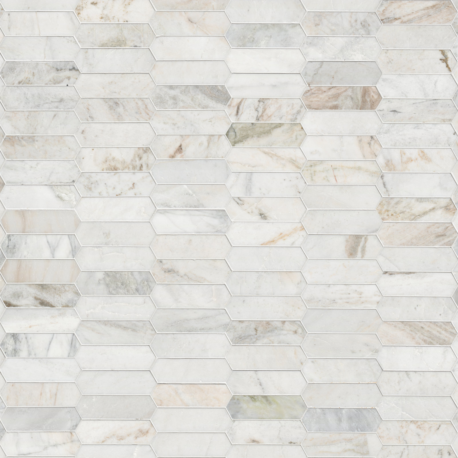 Arabescato Venato Honed Marble Mosaic Floor and Wall Tile, Arabescato Venato
