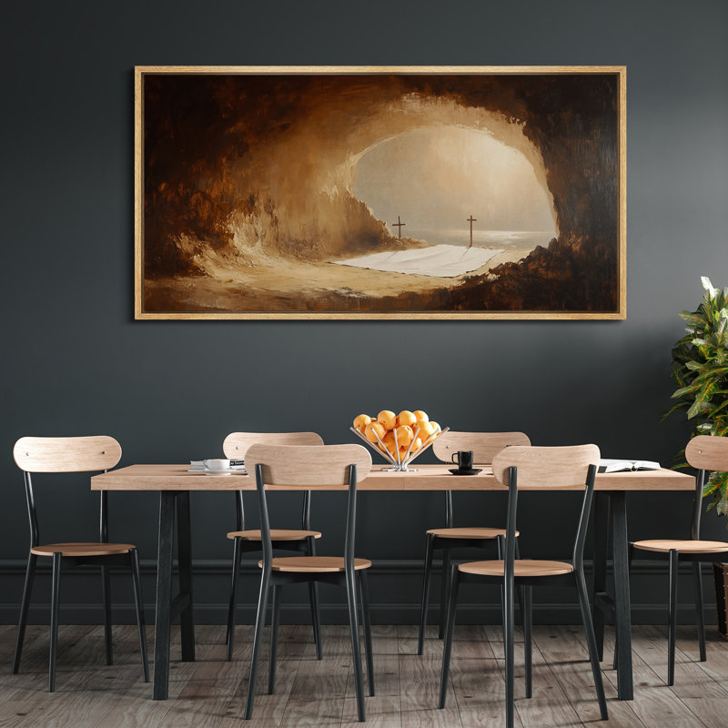 Art mural encadré, "Tombe vide et croix", Naturel, H 30 po x l 60 po